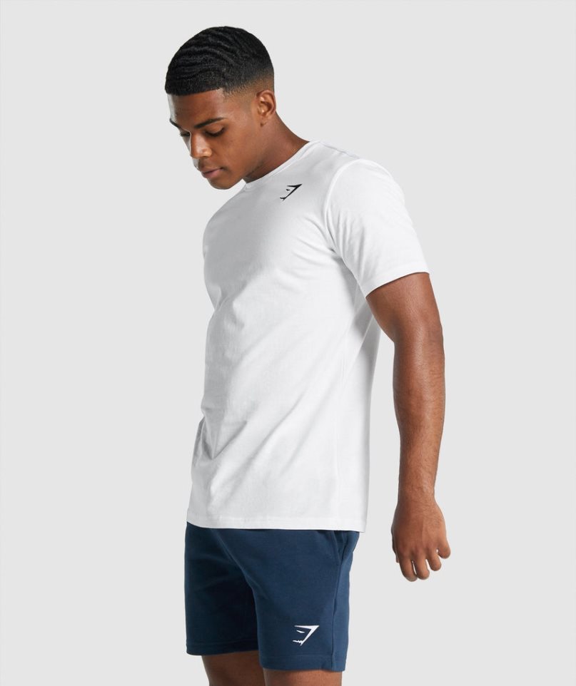 Men's Gymshark Crest T-Shirts White | NZ 6RKOWZ